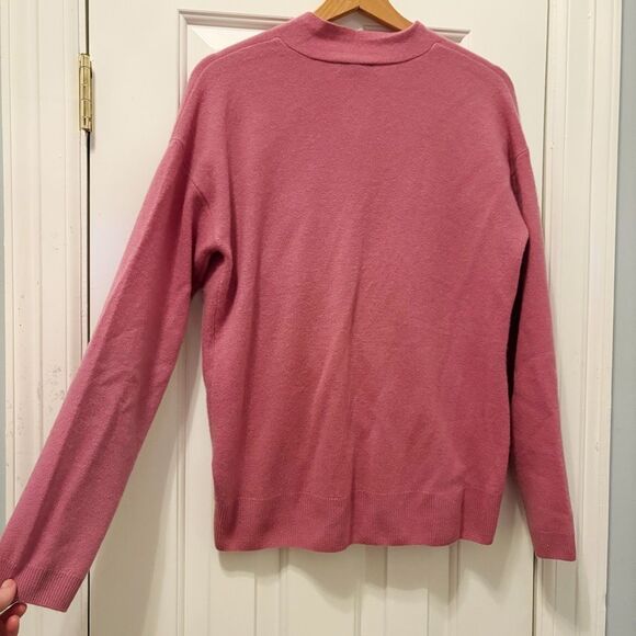 Saks Fifth Avenue 100% Cashmere Sweater Faux Wrap Mauve Pink Size L - Picture 4 of 5
